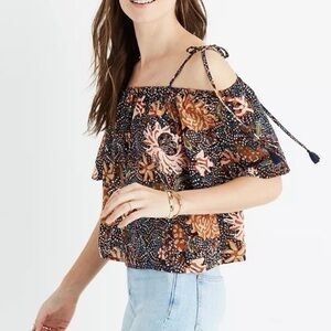 Madewell 100% silk cold shoulder top in sea floral size small
